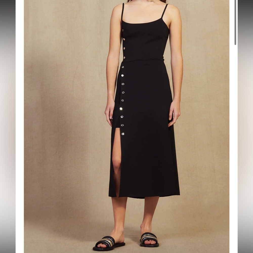 Sandro Black Walace Snap Detail Knit Midi Dress - Picture 3 of 11